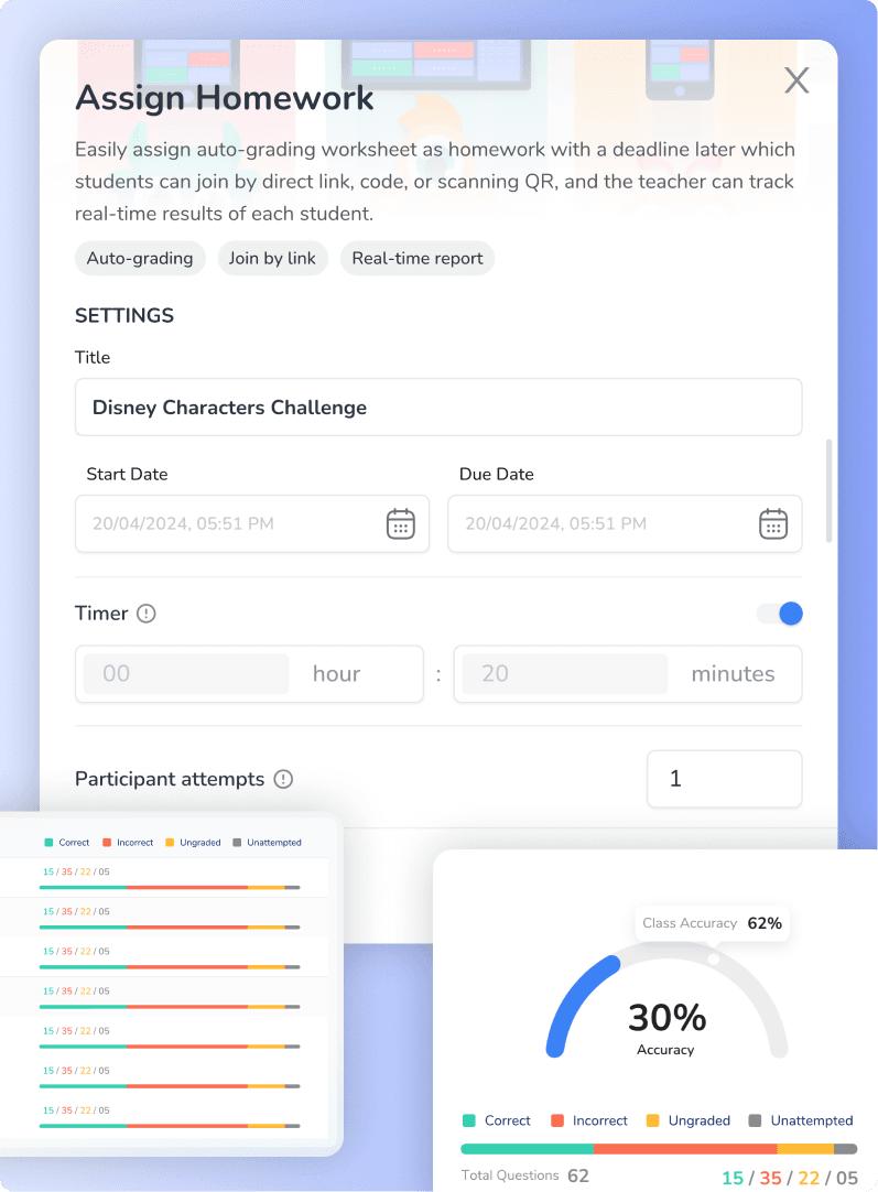Assign online exercises